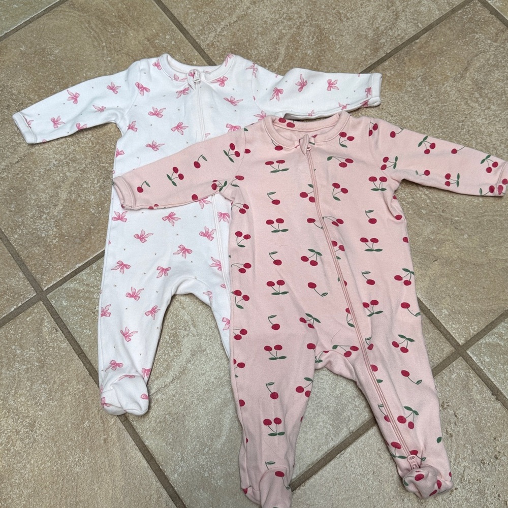Newborn 2 Pack Cherry and Bow Print Pink Baby Onesie